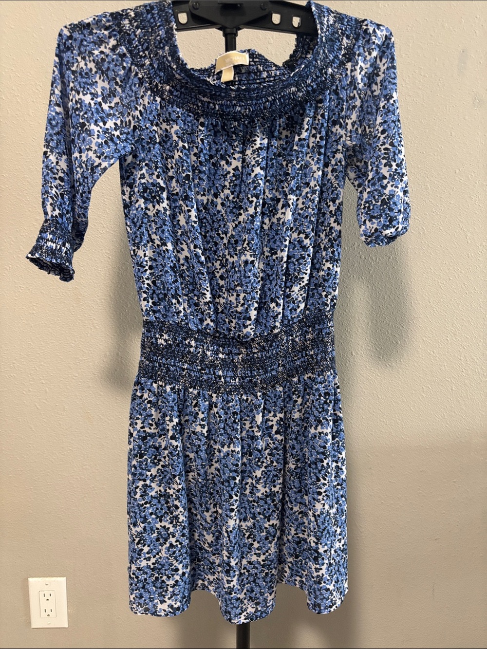 Michael Kors Blue Floral Smocked Mini Dress